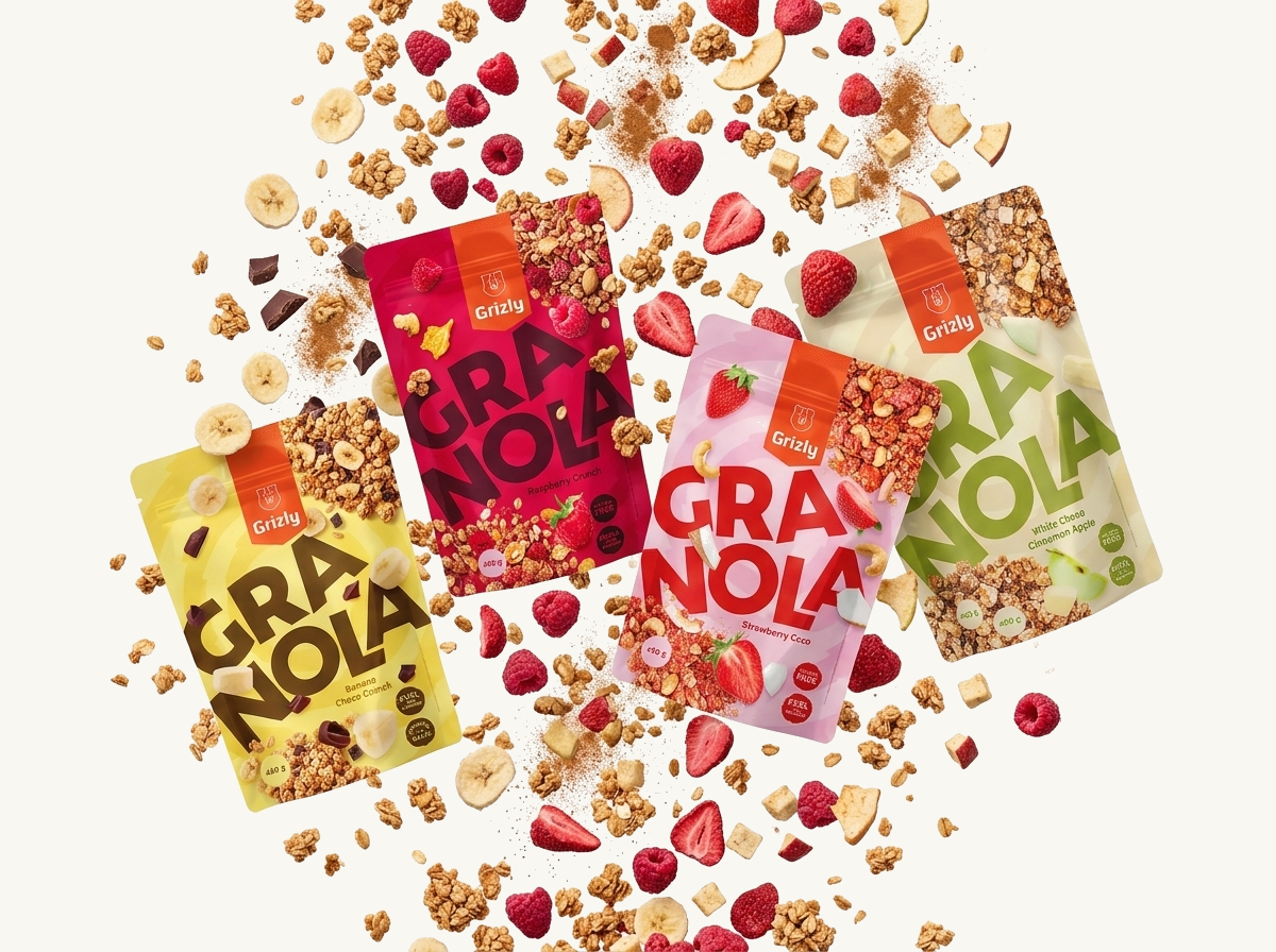 padající ovocná granola