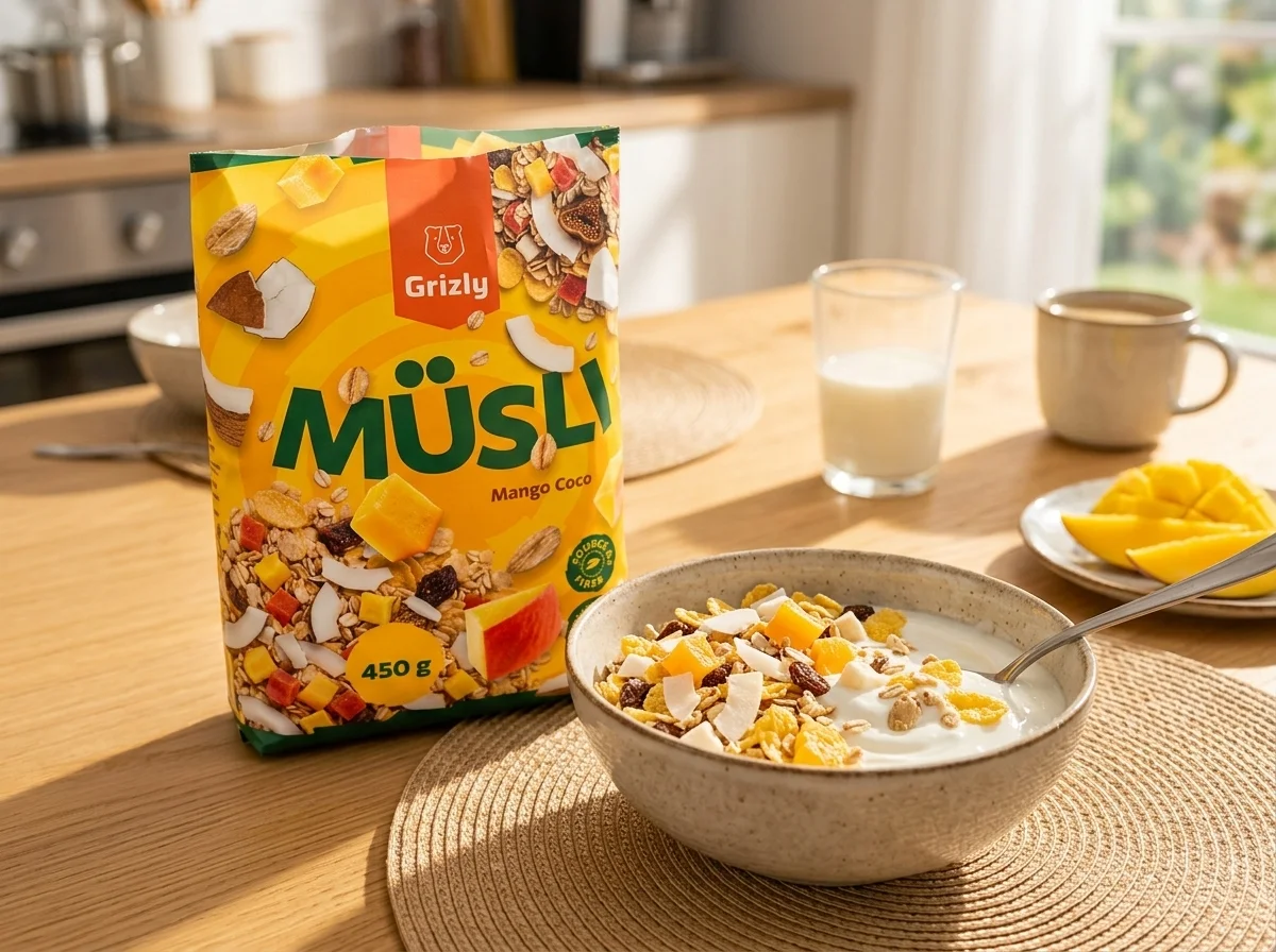 müsli v misce na stole