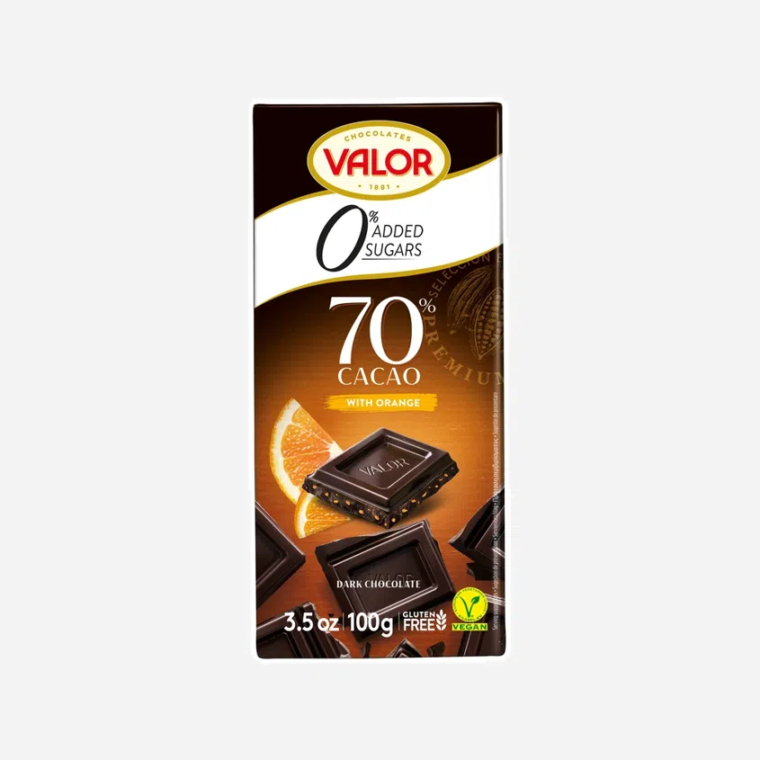 Čokoláda 70 % kakaa bez přidaného cukru s kousky pomeranče 6 x 100 g