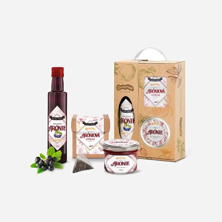 Dárková sada aronie (šťáva, džem, čaj) 12 x 1 ks