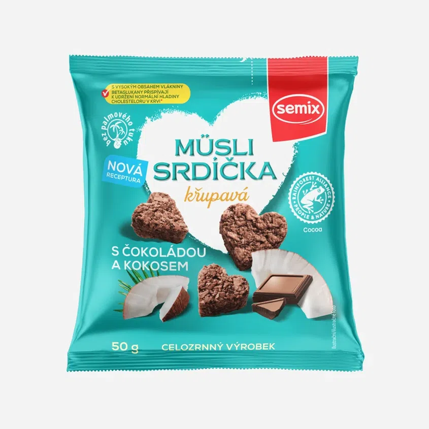 Müsli srdíčka s čokoládou a kokosem