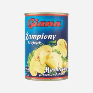 Žampiony krájené v mírně slaném nálevu 425 ml () 6 x 400 g